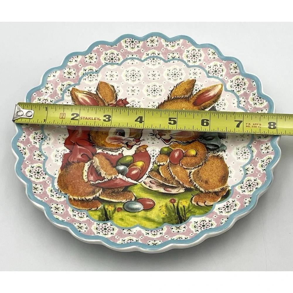 Mr Christmas Easter Bunny Ceramic Luncheon‎ Plate Scalloped Pink Blue 8